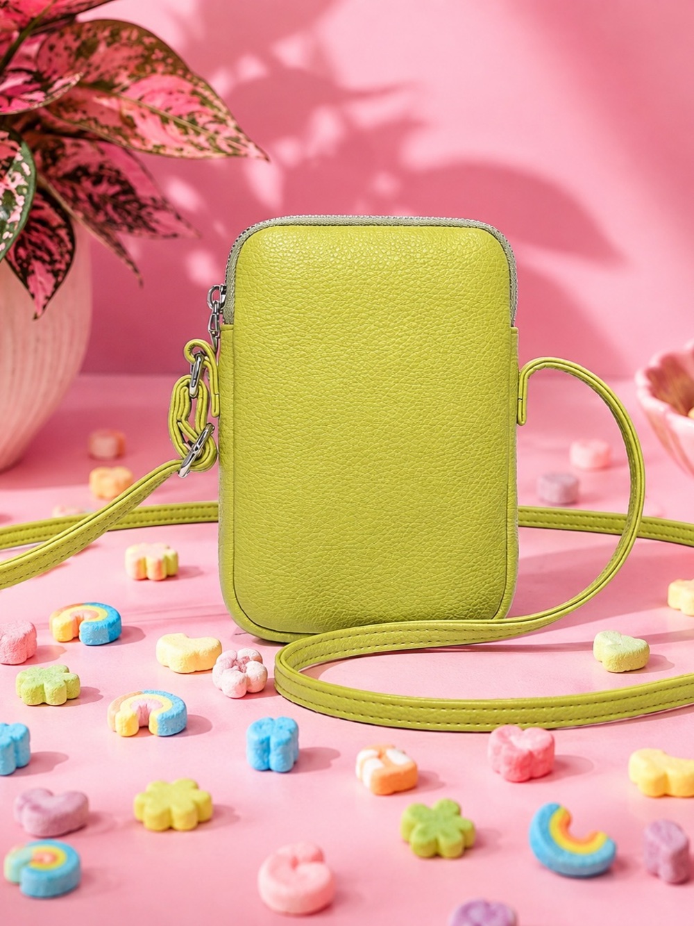 Slim Crossbody Phone Bag in Lime Green Chartreuse